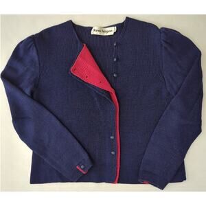 Dana Hogan Navy Blue & Red Santana Knit Cardigan Women's Size M Vintage 80s